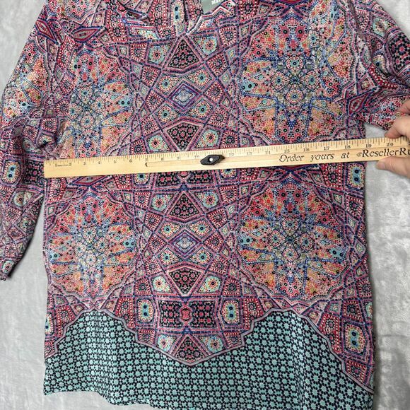 Maeve Anthropologie Top Womens 6 Blue Pink Mixed Print Silk Back Button Closure - Picture 7 of 10
